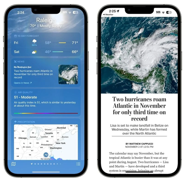 陆河苹果14维修分享iPhone 14手机如何看天气时顺带看新闻 